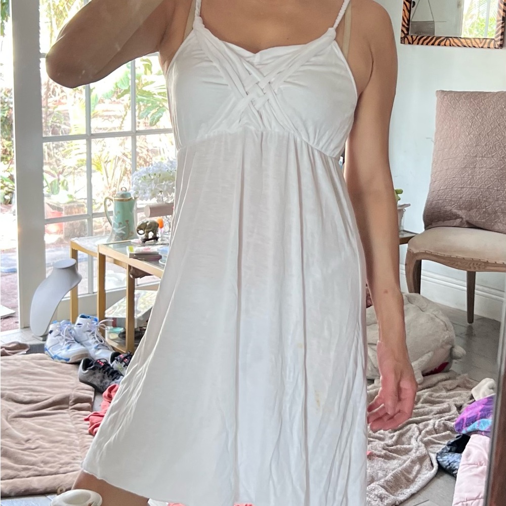 Cute & Cottony White Mini Dress with braided detail in chest area
